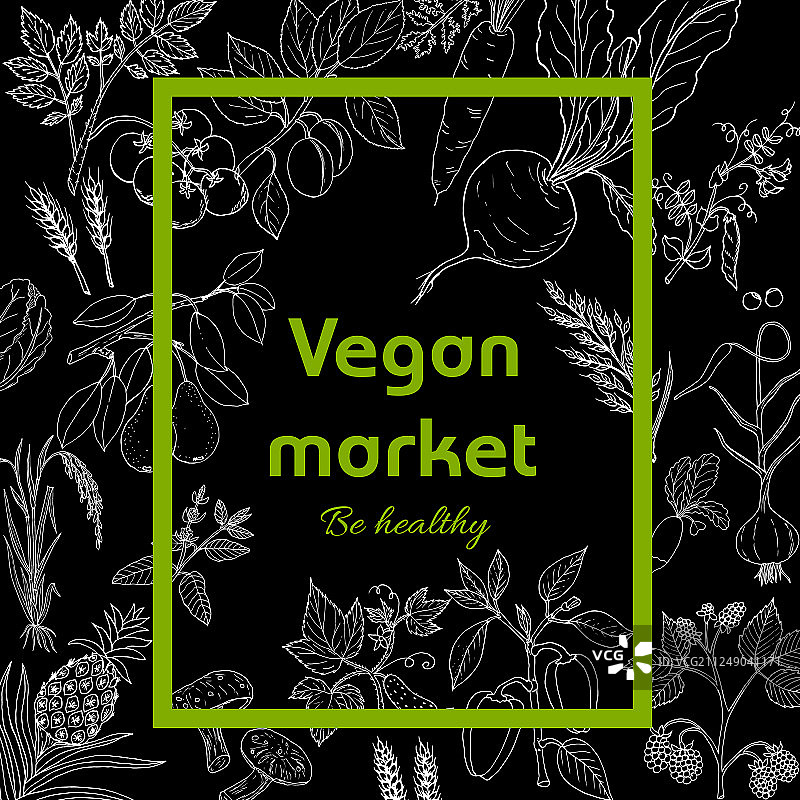 有新鲜蔬菜的素食农贸市场卡图片素材
