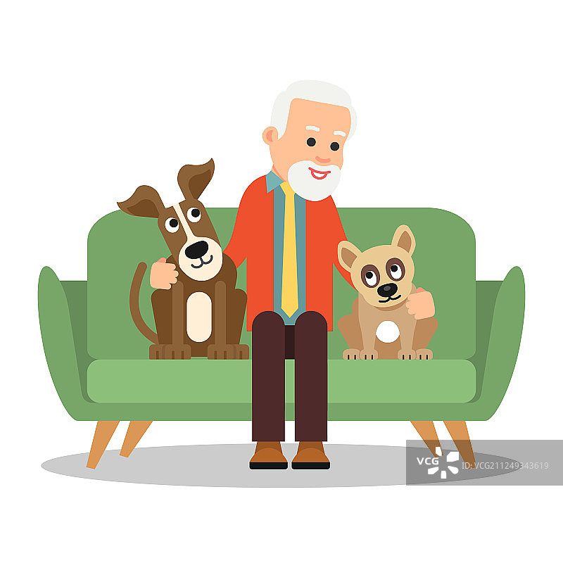 老人和狗爷爷正坐在沙发上图片素材