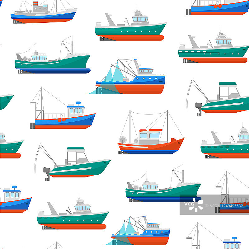 卡通渔船无缝图案背景图片素材