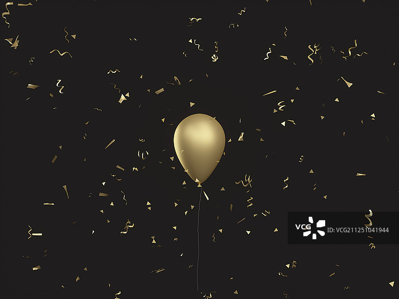 节日庆典用的金色的气球漂浮在黑底背景的空中图片素材