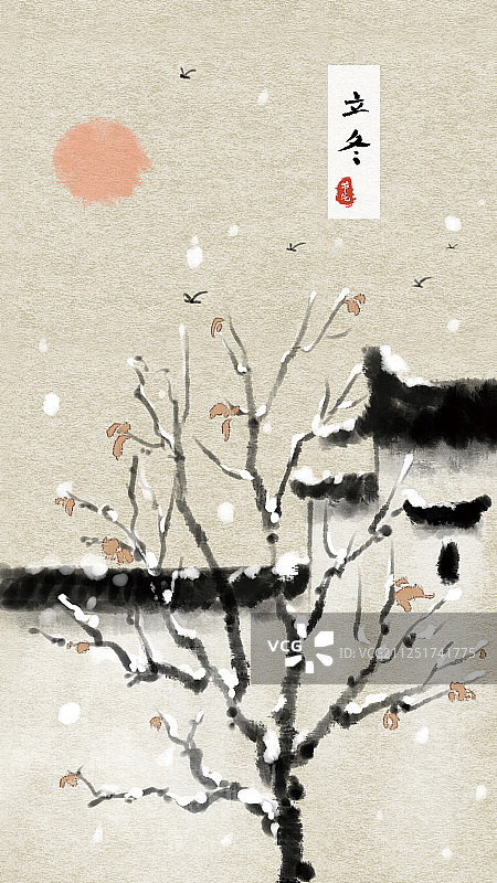 水墨风二十四节气之徽州印象-立冬图片素材