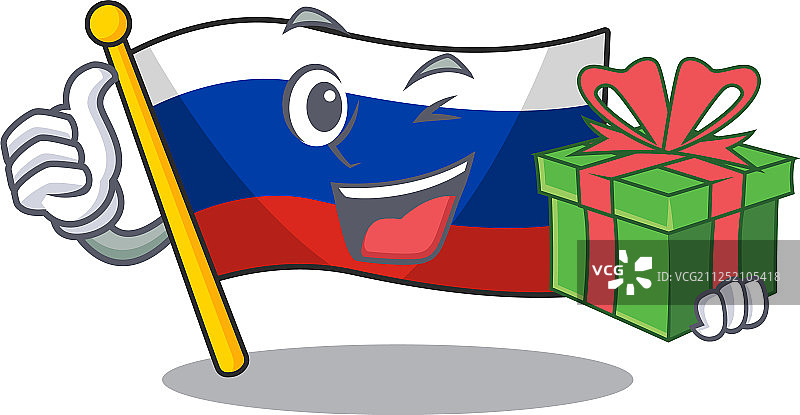 旗杆上悬挂着俄罗斯国旗作为礼物吉祥物图片素材