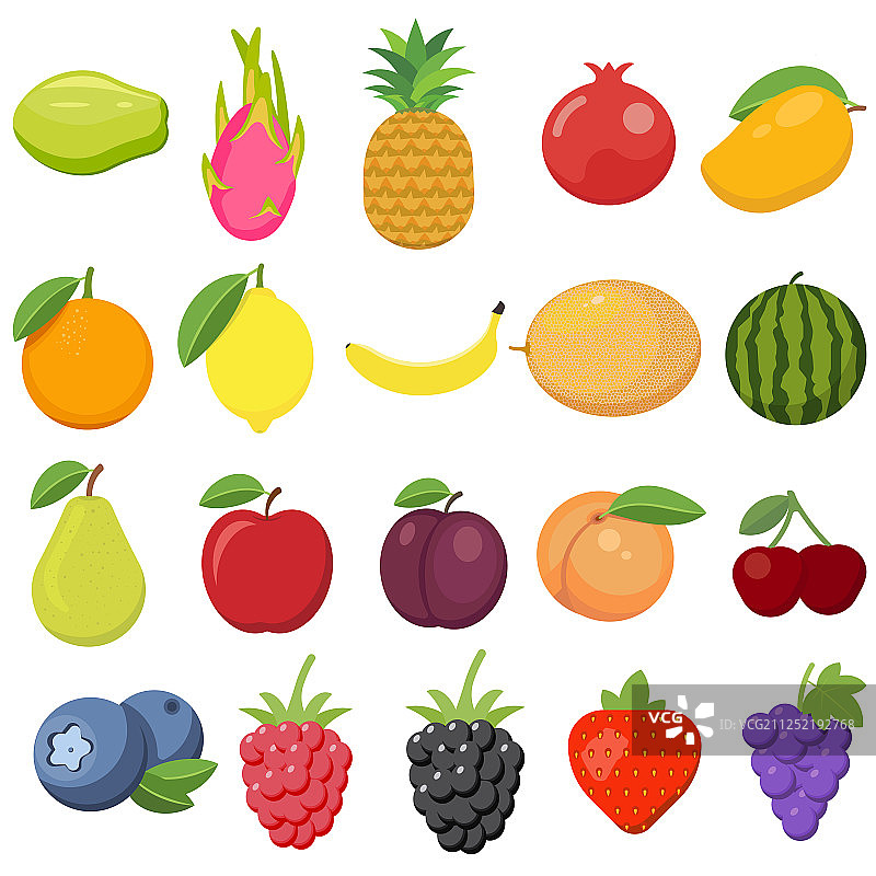 设置水果，西瓜，菠萝，桃子，柠檬图片素材