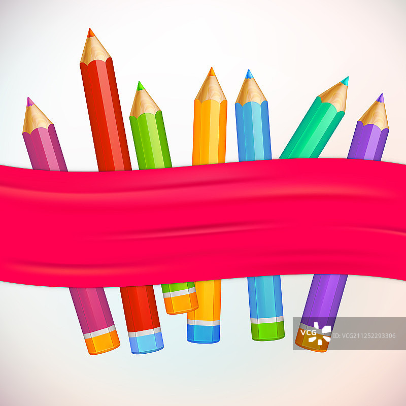 设置高详细的彩色铅笔创意横幅图片素材