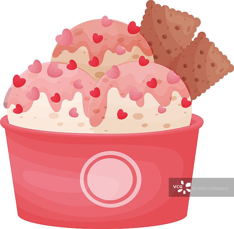粉色的冰淇淋球装在纸板碗里图片素材