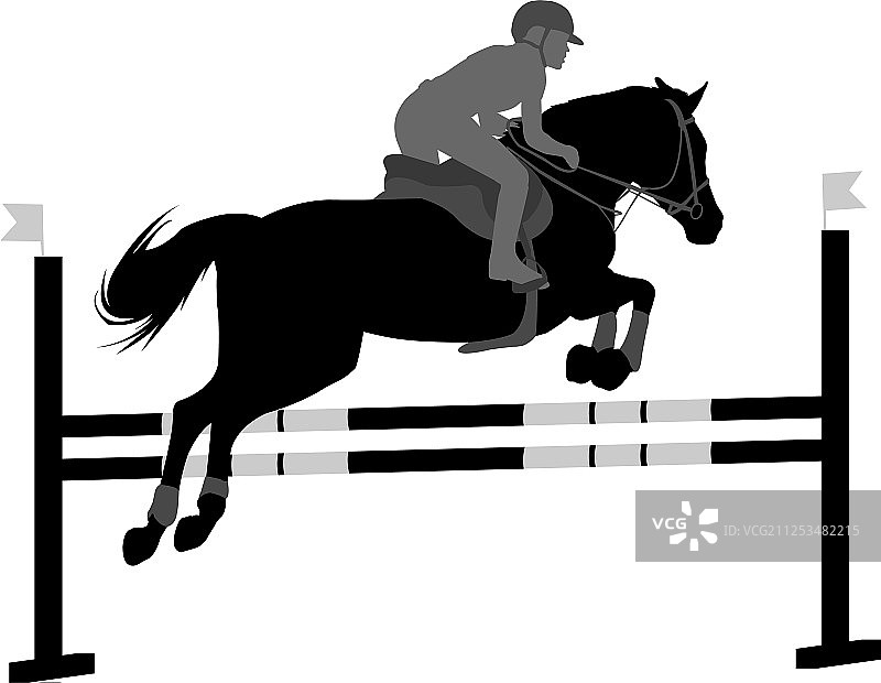 跳跃表演用骑师跳过栏的马图片素材