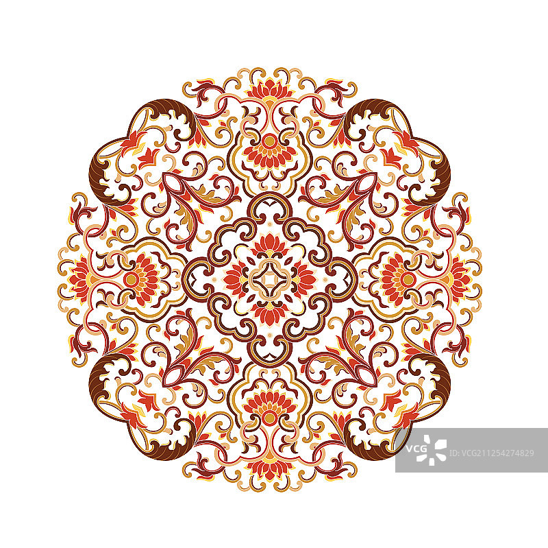 传统的彩色圆形艺术装饰花纹图案，白色背景图片素材