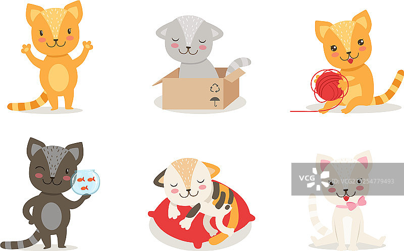 可爱的小猫卡通人物设置可爱图片素材