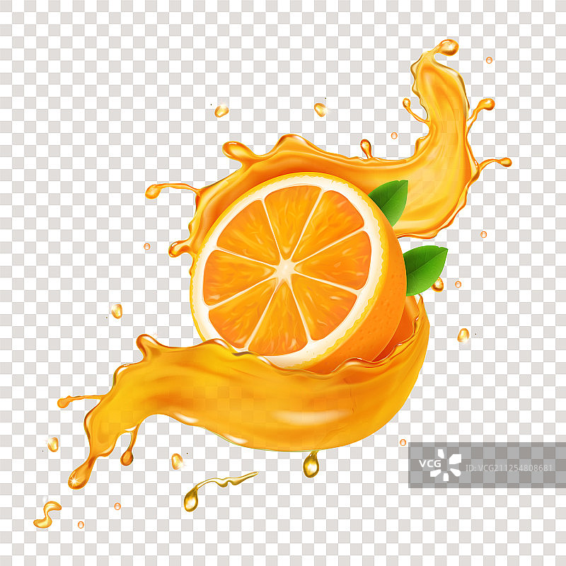多汁的橘子水果在现实的果汁喷溅图片素材