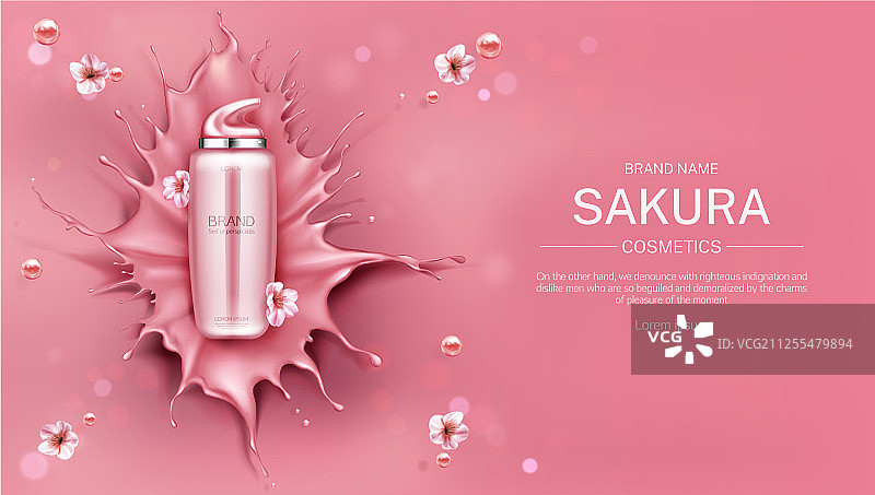 樱花彩妆瓶模拟背景美女图片素材