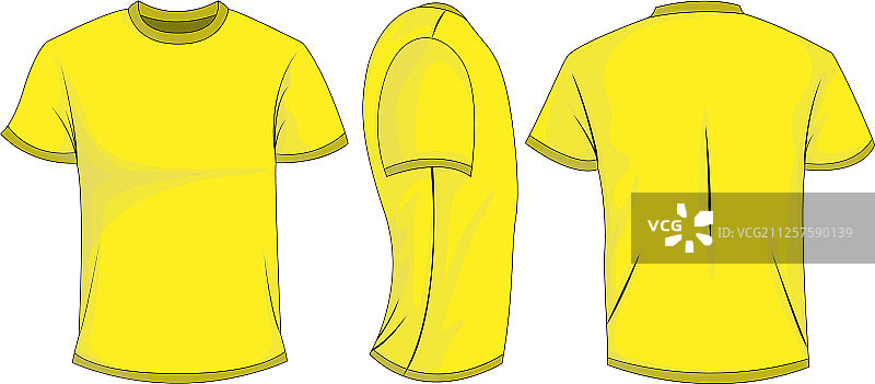 黄色t恤模板的正面和背面图片素材