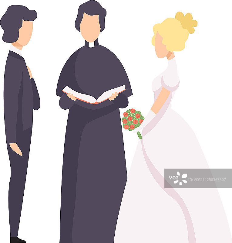 一对新婚夫妇和牧师主持婚礼图片素材