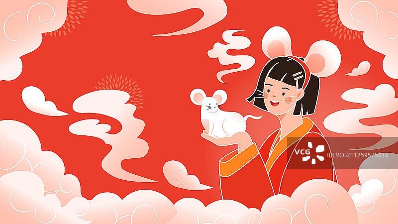鼠年2020年新年春节老鼠喜庆卡通中国风背景矢量插画图片素材