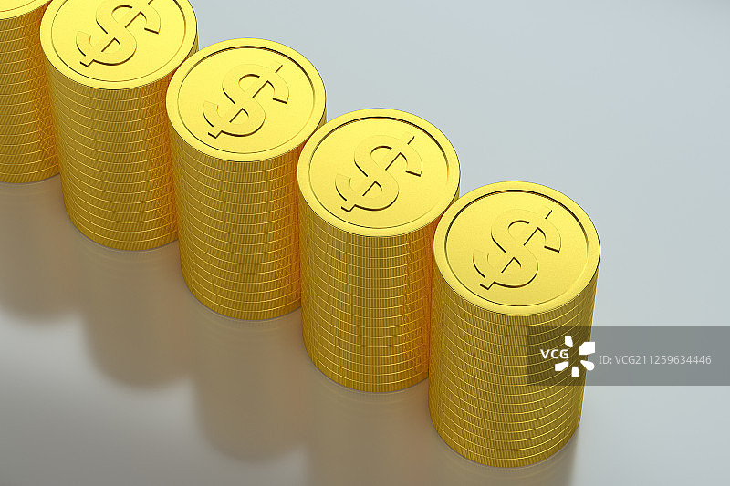 黄金美元货币与白色背景 三维渲染图片素材