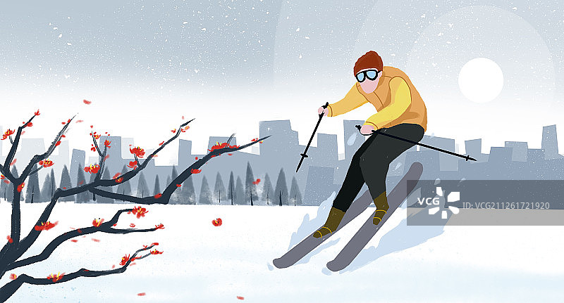 越野滑雪的运动员横图图片素材