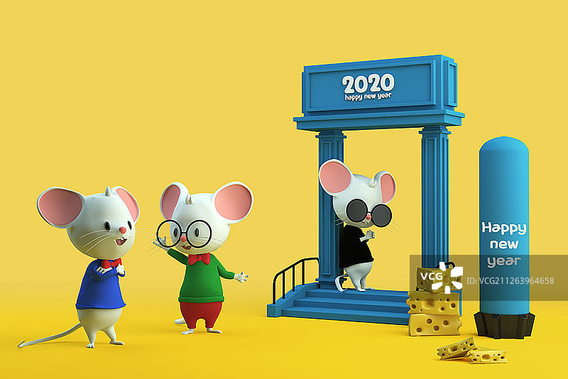 2020鼠标字符的3D插图图片素材