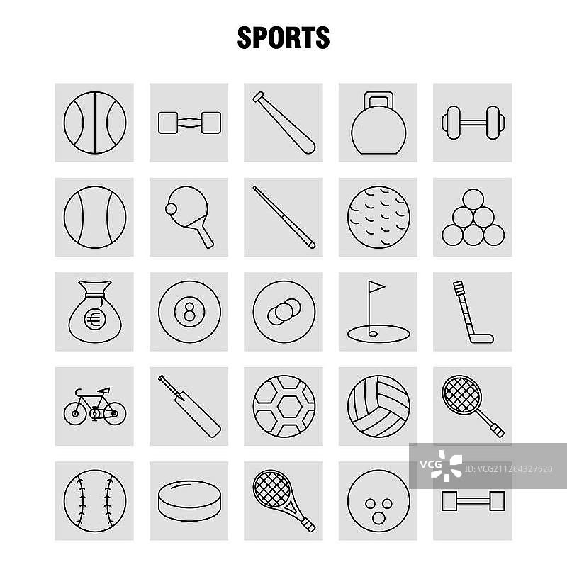 运动线图标的Web，打印和移动UX/UI工具包。如:棒球，棒子，球棒，运动，球棒，板球球棒，板球，象形文字包。——矢量图片素材