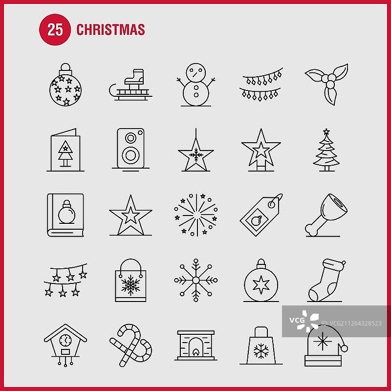 圣诞节线图标Web，打印和移动UX/UI工具包。如:马车，圣诞节，圣诞老人，圣诞老人，糖果，圣诞，棒棒糖，糖果，象形图包。——矢量图片素材