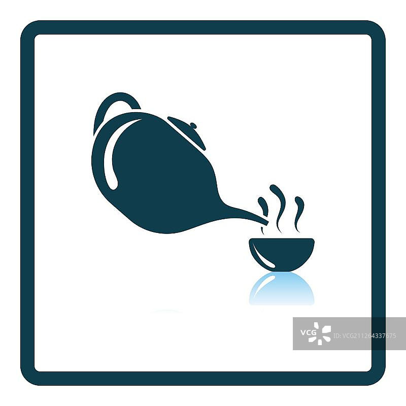 温泉茶壶与杯子图标。方形阴影反射设计。矢量插图。图片素材