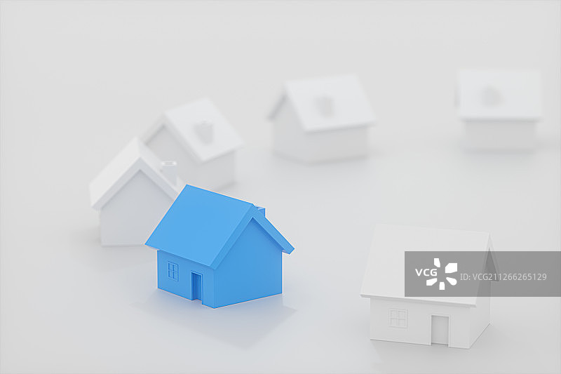 蓝色小屋与旁边的白色简约小屋模型 三维渲染图片素材