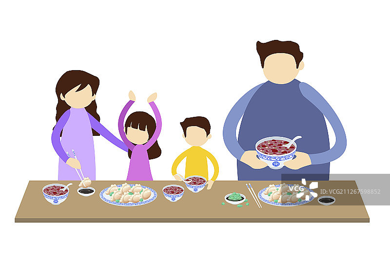 全家人一起吃腊八粥跟饺子图片素材