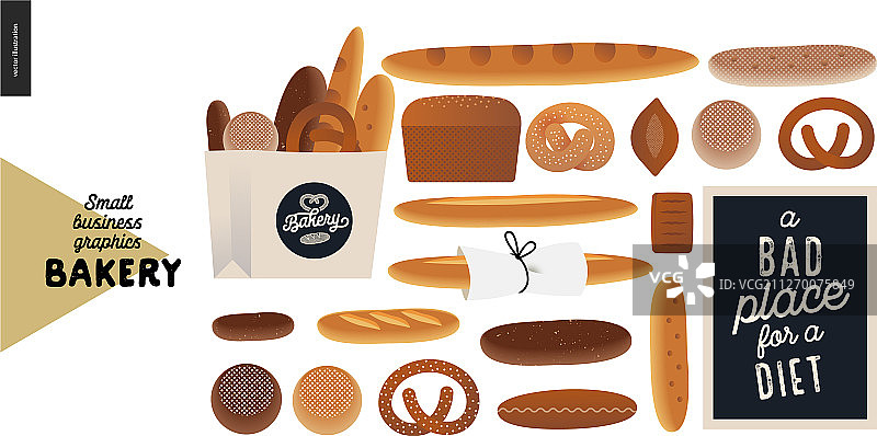 面包店-小型企业图形-各种面包图片素材
