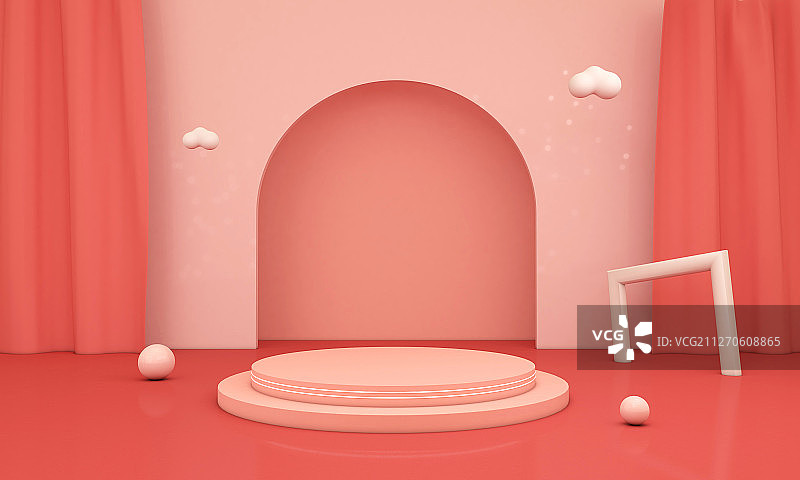 可爱粉红色卡通3D展台场景图片素材