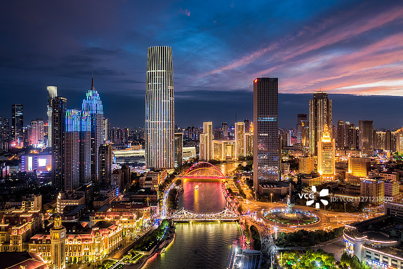 天津市海河夜景天津环球金融中心夜景图片素材