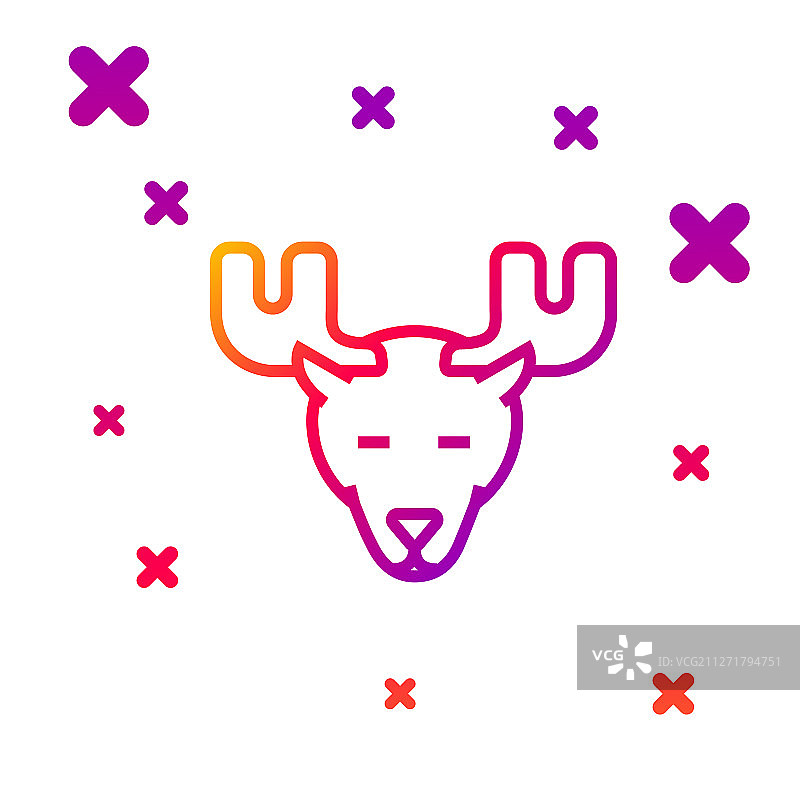 颜色线驼鹿头与角图标孤立上图片素材