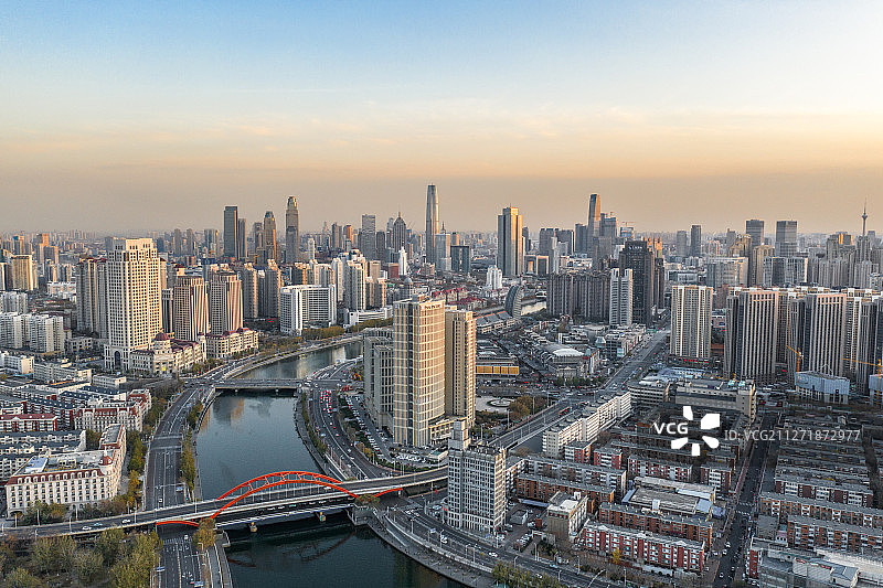 航拍天津海河两岸城市风光图片素材