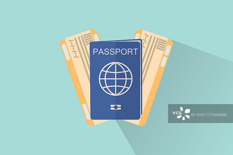 旅行护照和机票平铺样式图片素材