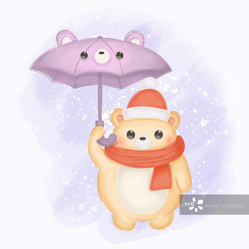 可爱的小熊和伞在冬天图片素材