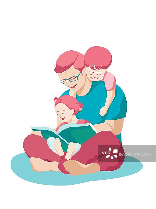 父亲与儿女亲子阅读矢量图图片素材