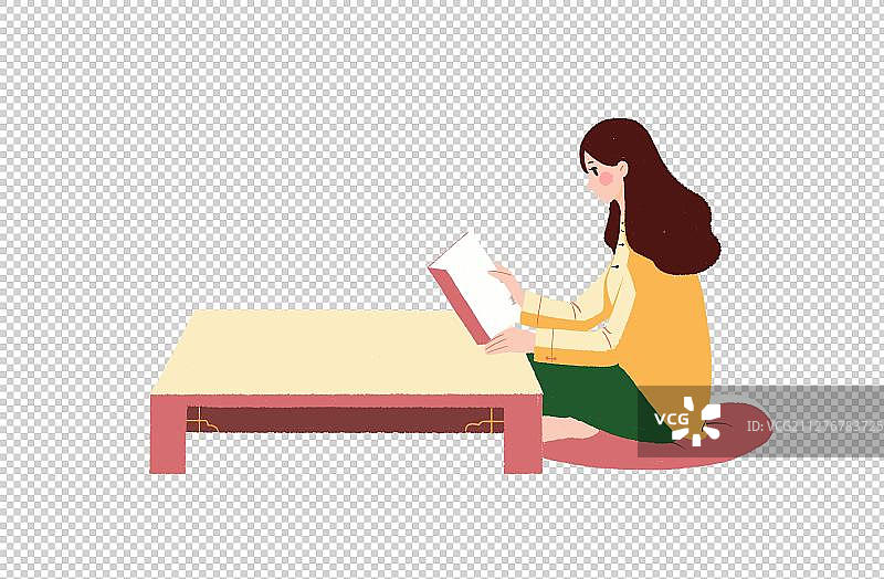 一个坐着看书的女孩图片素材