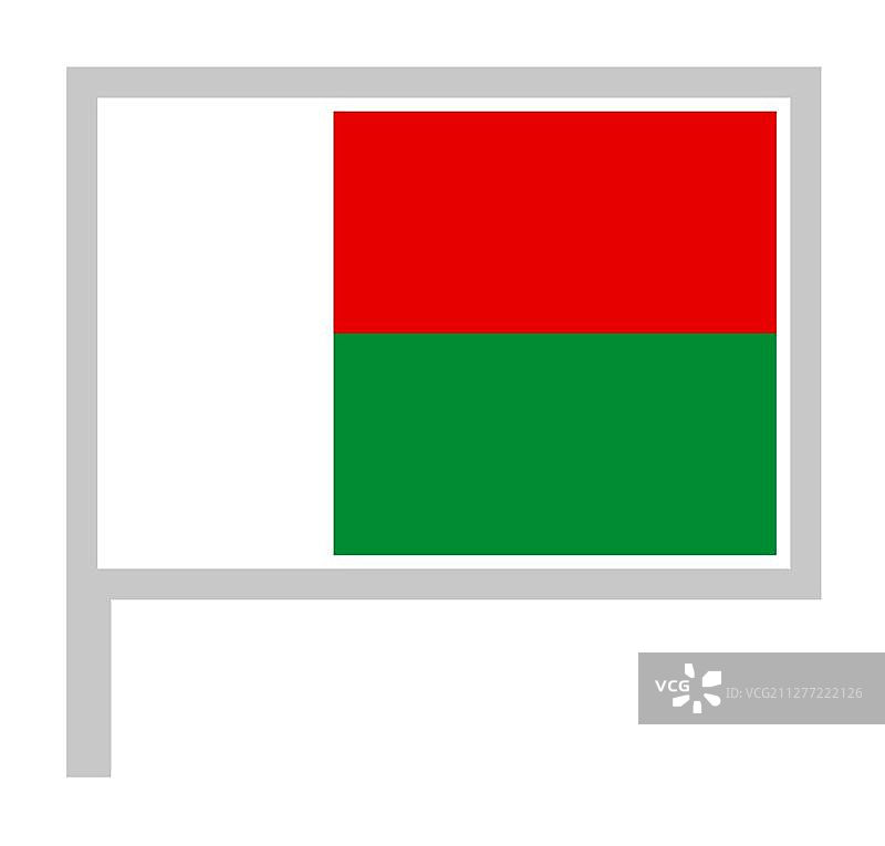 马达加斯加国旗旗杆，矩形形状图标在白色背景，矢量插图。马达加斯加国旗上的旗杆图标，矢量插图。图片素材