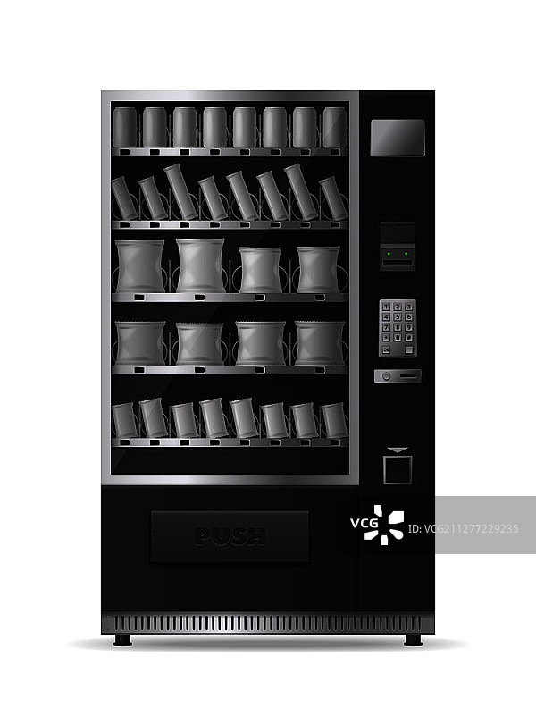 零食贩卖机真实模型与电子控制面板隔离在白色背景单色矢量插图图片素材