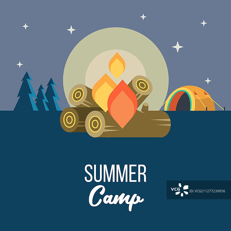 露营。矢量插图。暑假在大自然的帐篷里。营地的夜景。图片素材