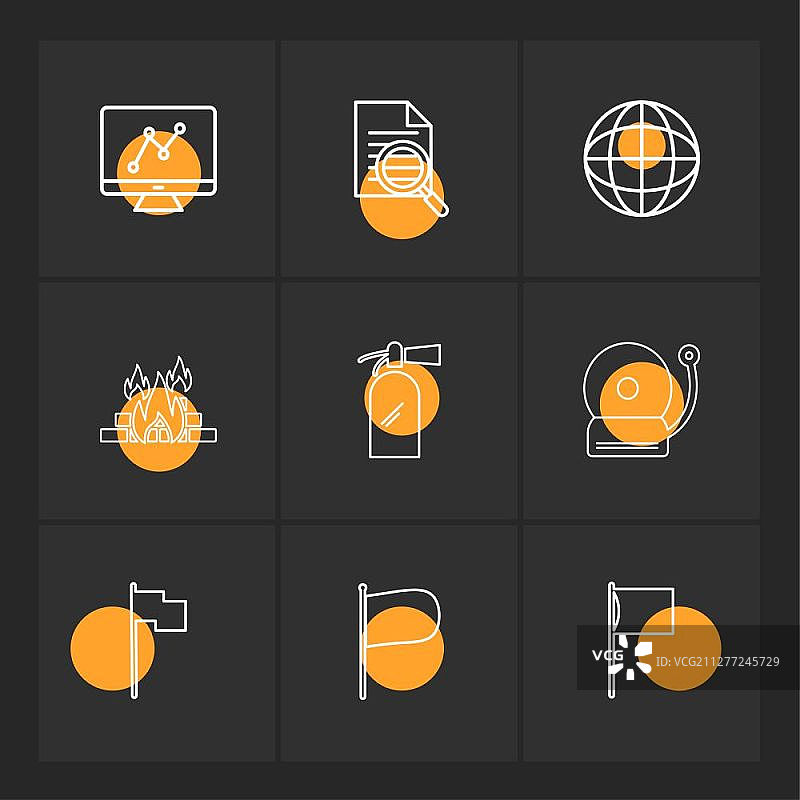 Graph, document, bell, fire,seo, technology, Internet, flags, computer, icon, vector, design, flat, collection, style, creative, ICONS, UI, user interface, cart, shopping, online，图片素材