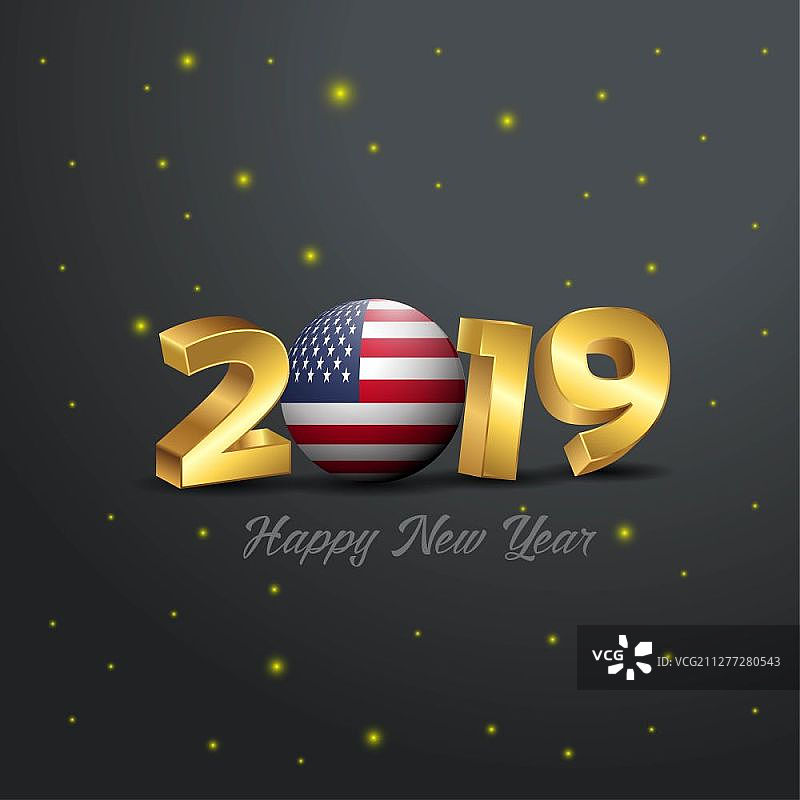 2019年新年快乐，美国国旗排版。抽象的庆祝活动背景图片素材