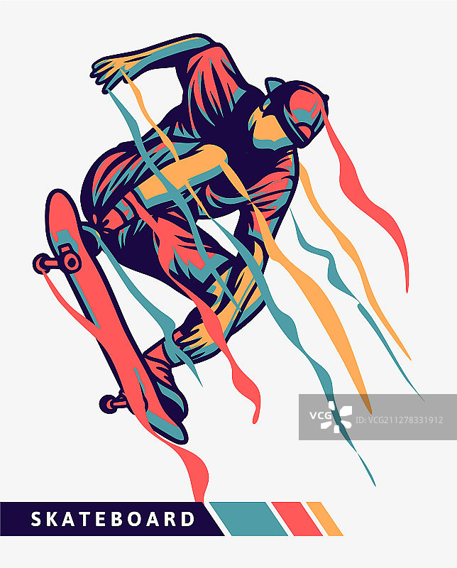 滑板多彩的艺术品跳跃与运动图片素材