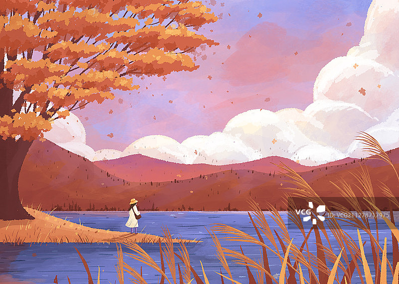 四季的色彩景观节气插画秋分横版图片素材