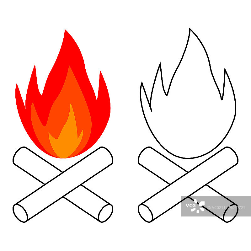 简单的篝火图标燃烧的原木篝火图片素材