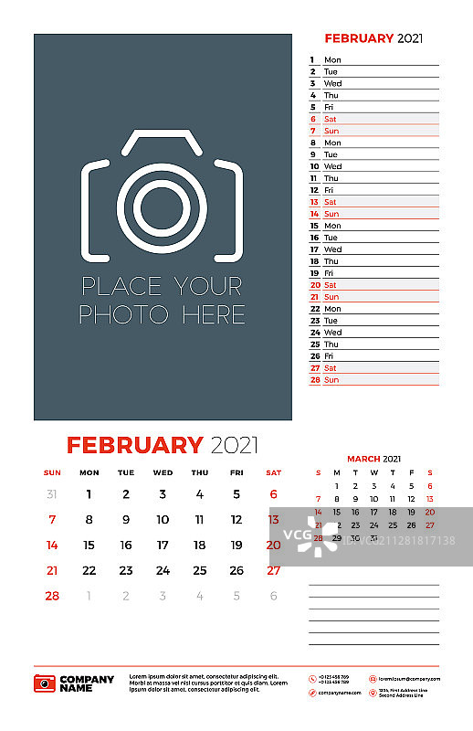 2021年2月的挂历计划器模板图片素材