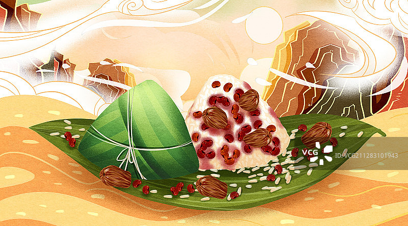 中国传统节日端午节蜜枣红豆粽子插画图片素材