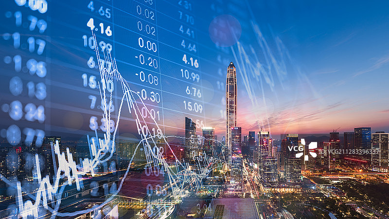 深圳城市天际线和股票证券交易概念图片素材