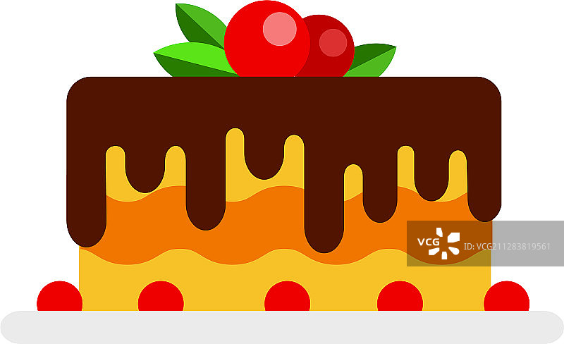 慕斯蛋糕与巧克力糖霜和浆果扁平图片素材