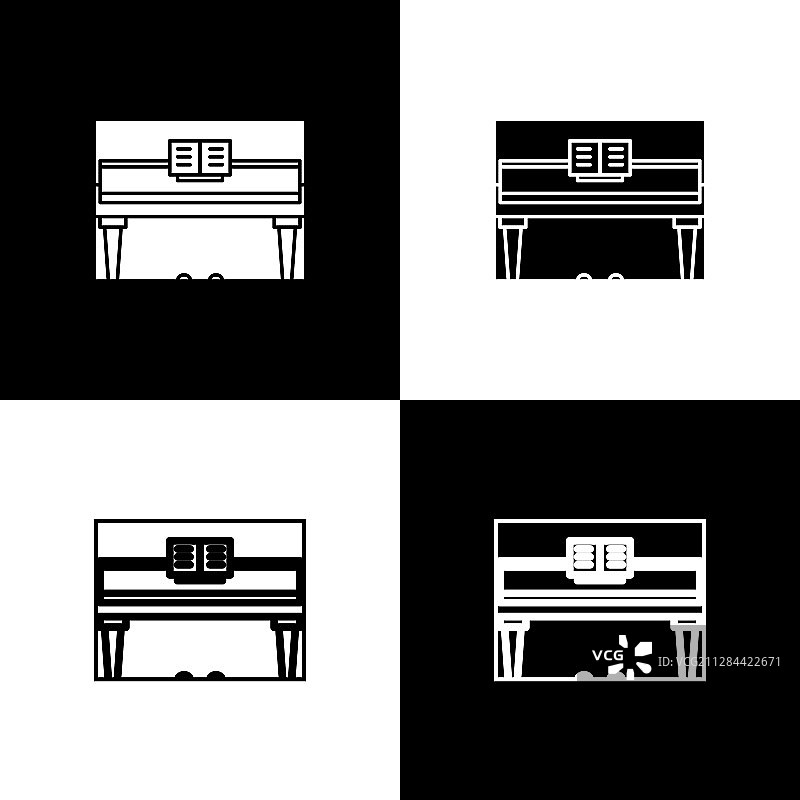 设置大钢琴图标隔离在黑色和白色图片素材