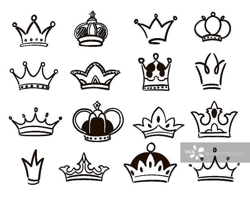 手绘皇冠标志系列素描集图片素材