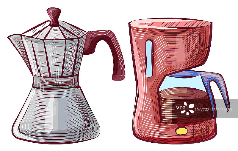 摩卡壶和咖啡机设备图片素材