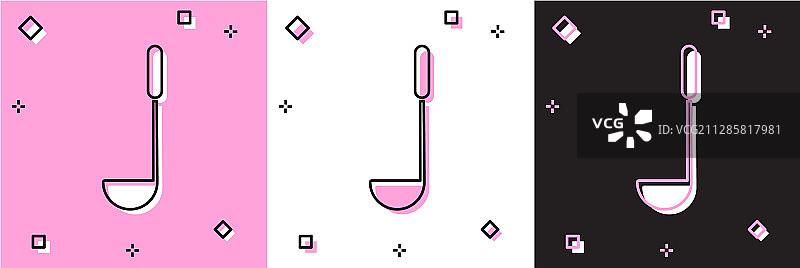 设置厨房勺子图标孤立在粉红色和白色图片素材